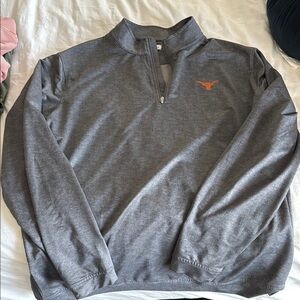 Peter Millar Texas Longhorns Gray Zip Up Sweater with Stand-Up Collar